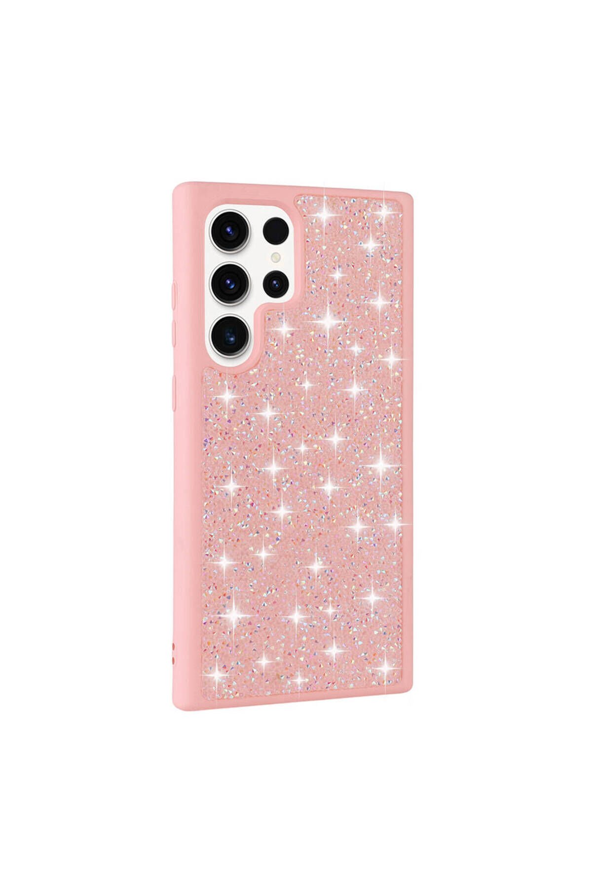 Galaxy S23 Ultra Uyumlu Parlak Taşlı Tasarım Pırlanta BSAY Kılıf-Siyah Pembe