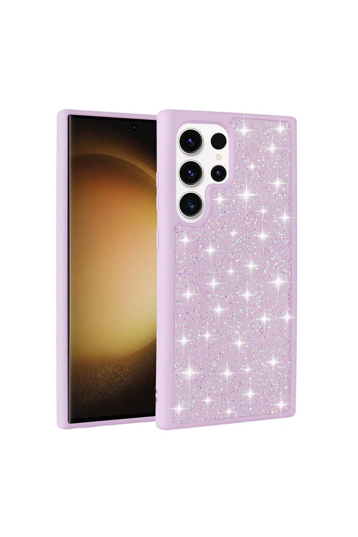 Galaxy S23 Ultra Uyumlu Parlak Taşlı Tasarım Pırlanta BSAY Kılıf-Siyah Pembe