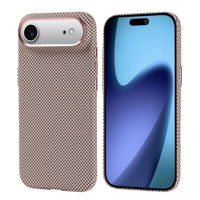 iPhone 17 Air Kılıf M-safe Şarj Özellikli Karbon Fiber Görünümlü Zore Nekst Kılıf Gold