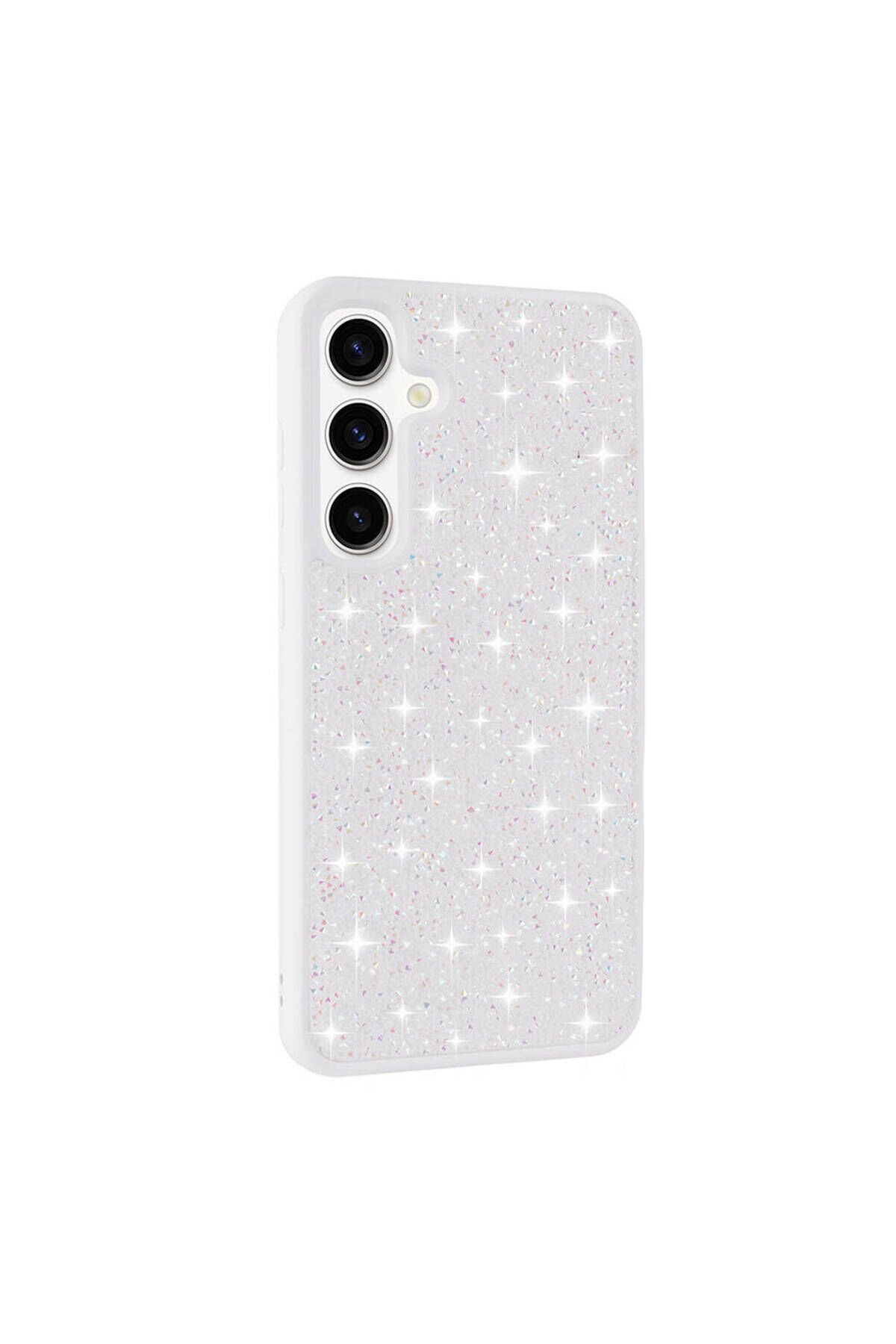 Galaxy S24 Uyumlu Parlak Taşlı Tasarım Pırlanta BSAY Kılıf-Pembe Beyaz