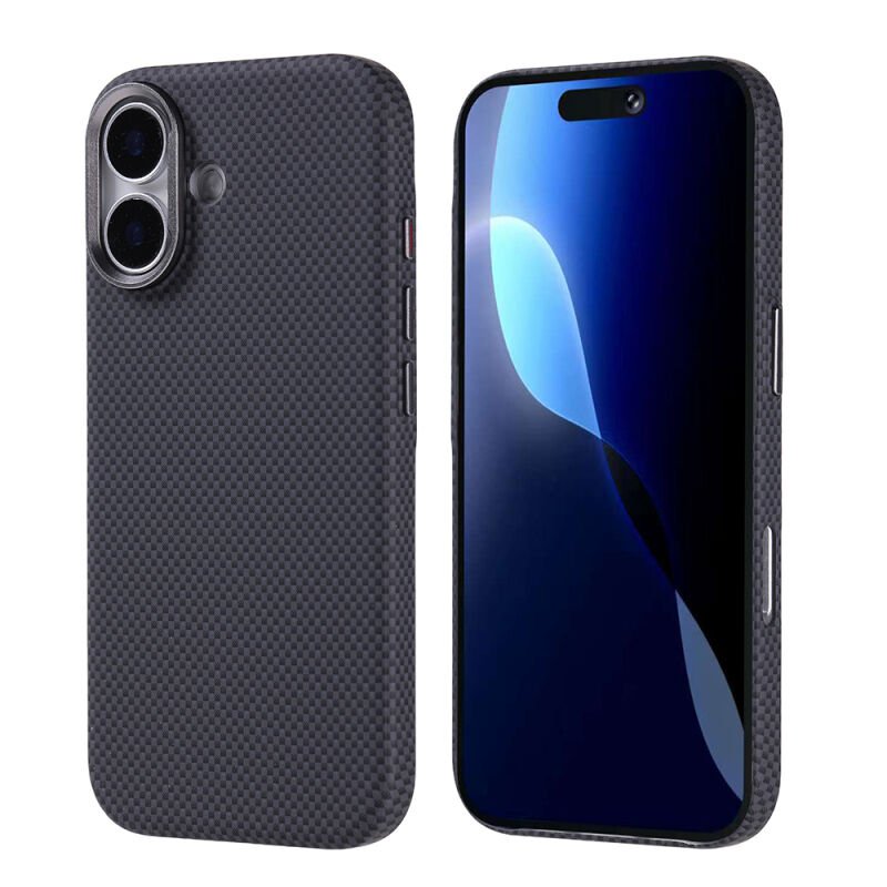 iPhone 17 Kılıf M-safe Şarj Özellikli Karbon Fiber Görünümlü Zore Nekst Kılıf Siyah