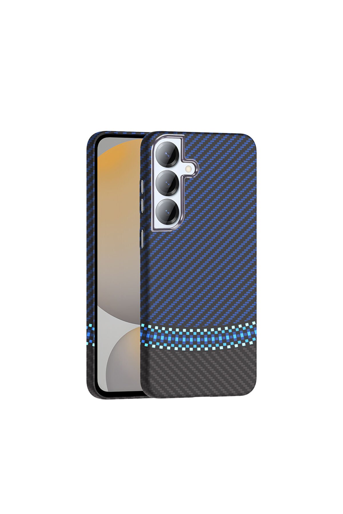 Galaxy S25 Plus Kılıf M-safe Şarj Özellikli Karbon Fiber Görünümlü BSAY Gros Kapak - Siyah-Lacivert