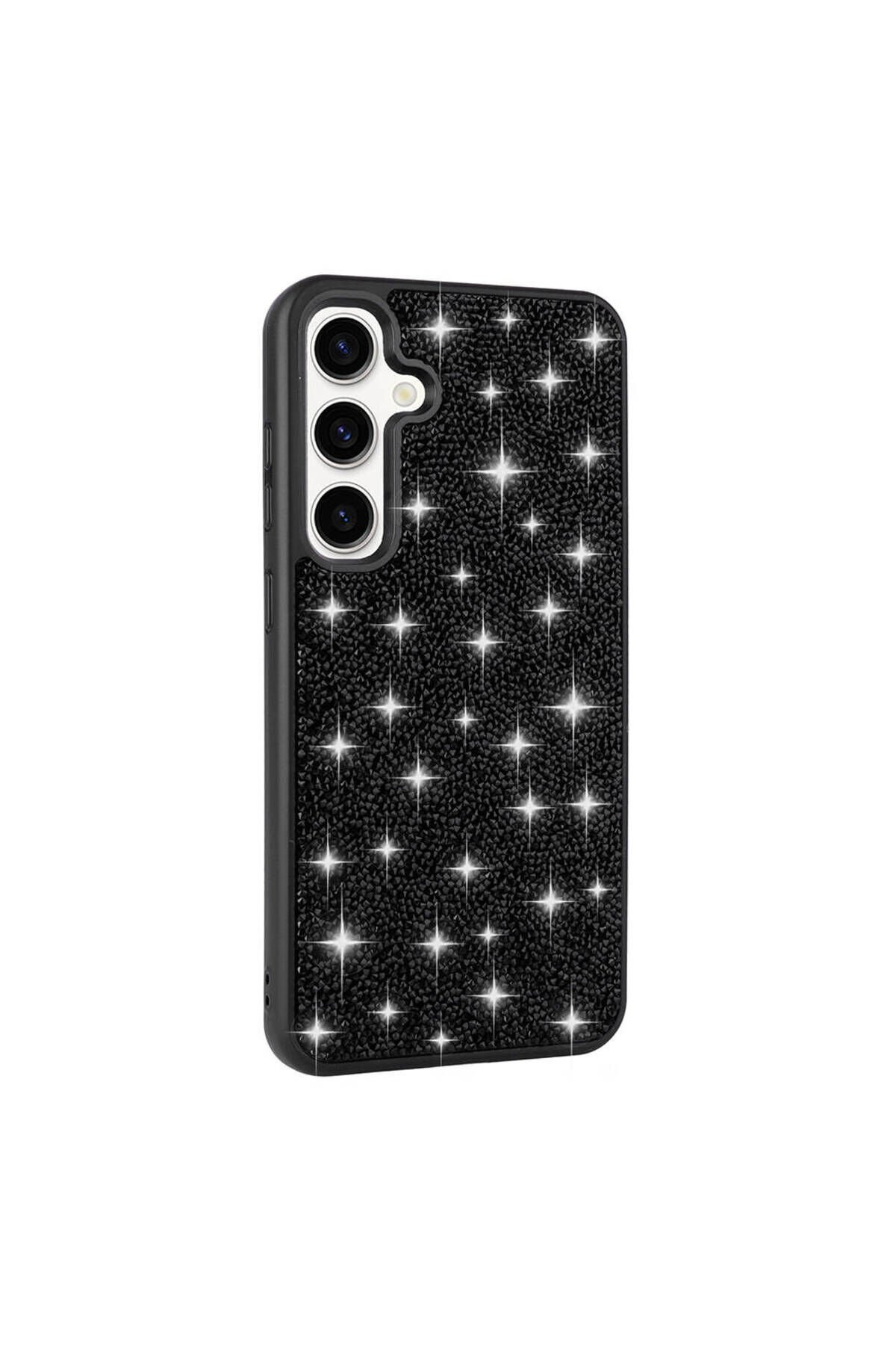 Galaxy S24 Uyumlu Parlak Taşlı Tasarım Pırlanta BSAY Kılıf-Pembe Siyah