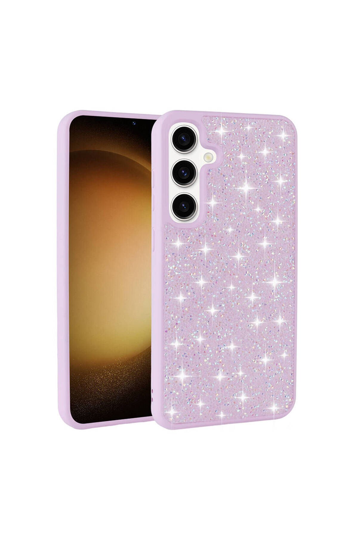 Galaxy S24 Uyumlu Parlak Taşlı Tasarım Pırlanta BSAY Kılıf-Pembe Lila