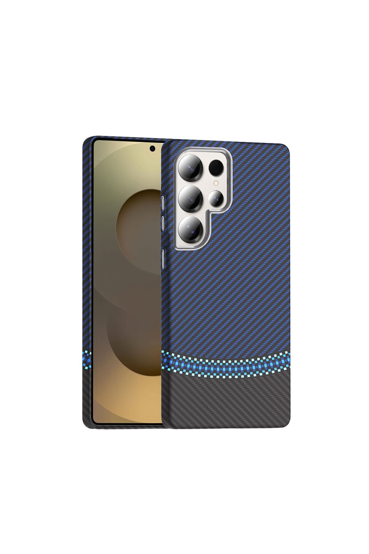 Galaxy S25 Ultra Kılıf M-safe Şarj Özellikli Karbon Fiber Görünümlü SBT Gros Kapak - Siyah-Lacivert