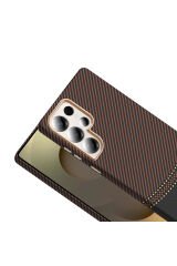 Galaxy S25 Ultra Kılıf M-safe Şarj Özellikli Karbon Fiber Görünümlü SBT Gros Kapak - Siyah-Lacivert