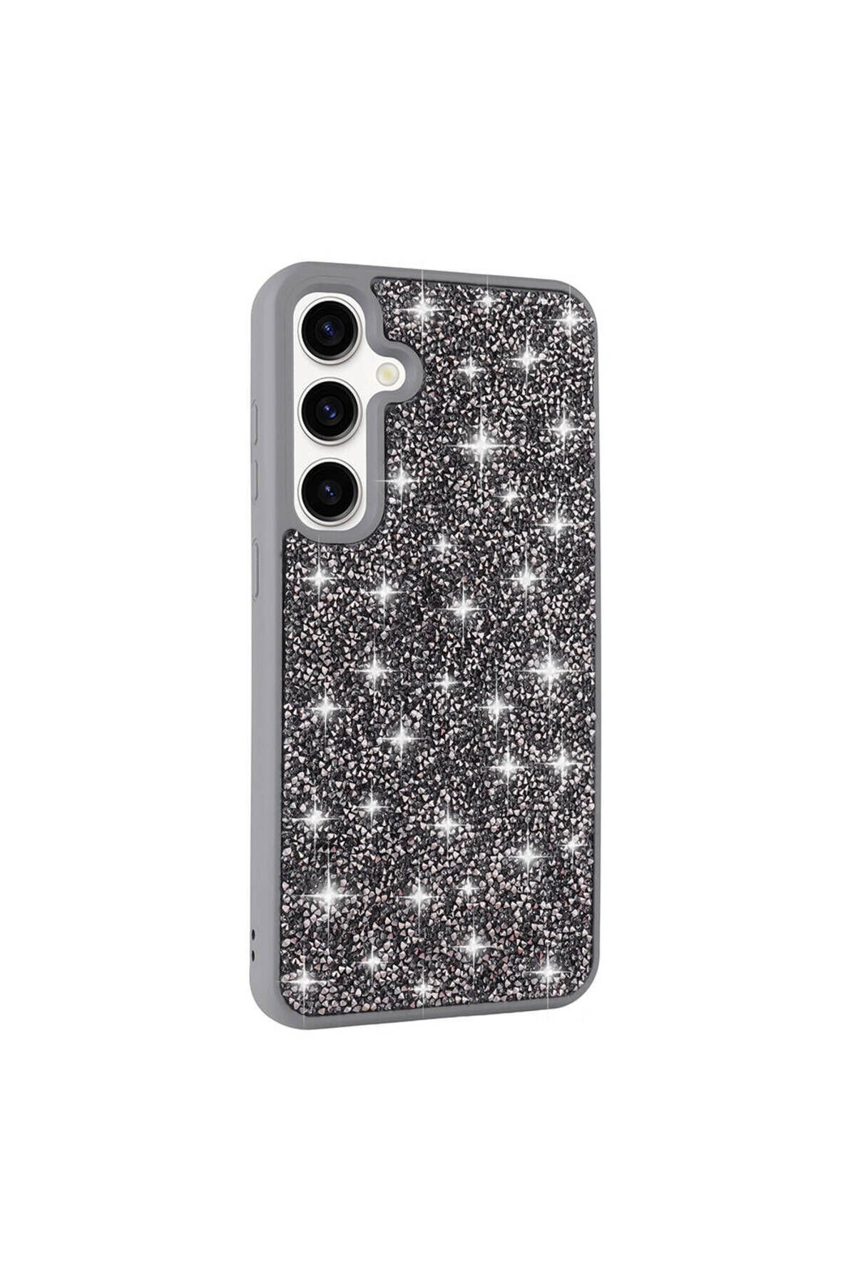 Galaxy S24 Uyumlu Parlak Taşlı Tasarım Pırlanta BSAY Kılıf-Pembe Gri