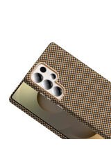 Galaxy S25 Ultra Kılıf M-safe Şarj Özellikli Karbon Fiber Görünümlü TKNC Gros Kapak - Gold-Siyah