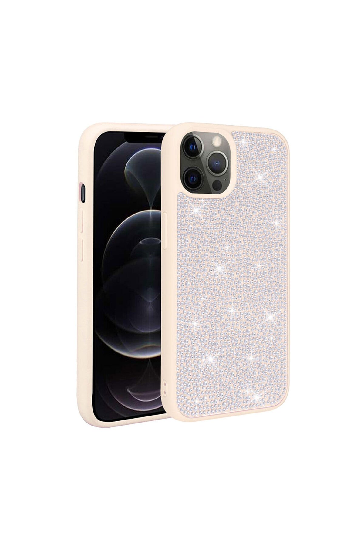 iPhone 13 Pro Uyumlu Parlak Taşlı Tasarım BSAY Ston Kılıf-Lila Beyaz