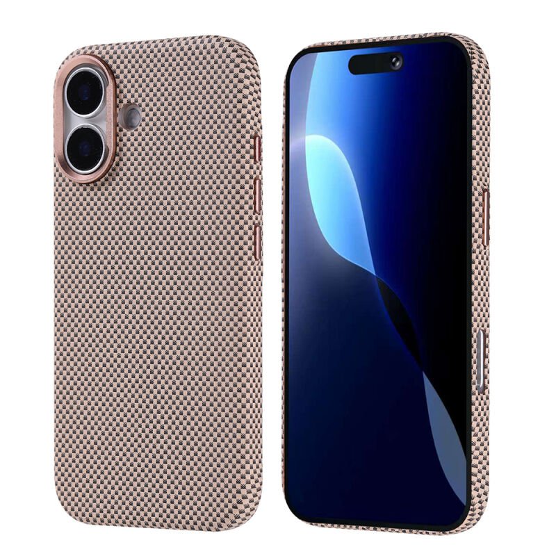 iPhone 17 Kılıf M-safe Şarj Özellikli Karbon Fiber Görünümlü Zore Nekst Kılıf Gold