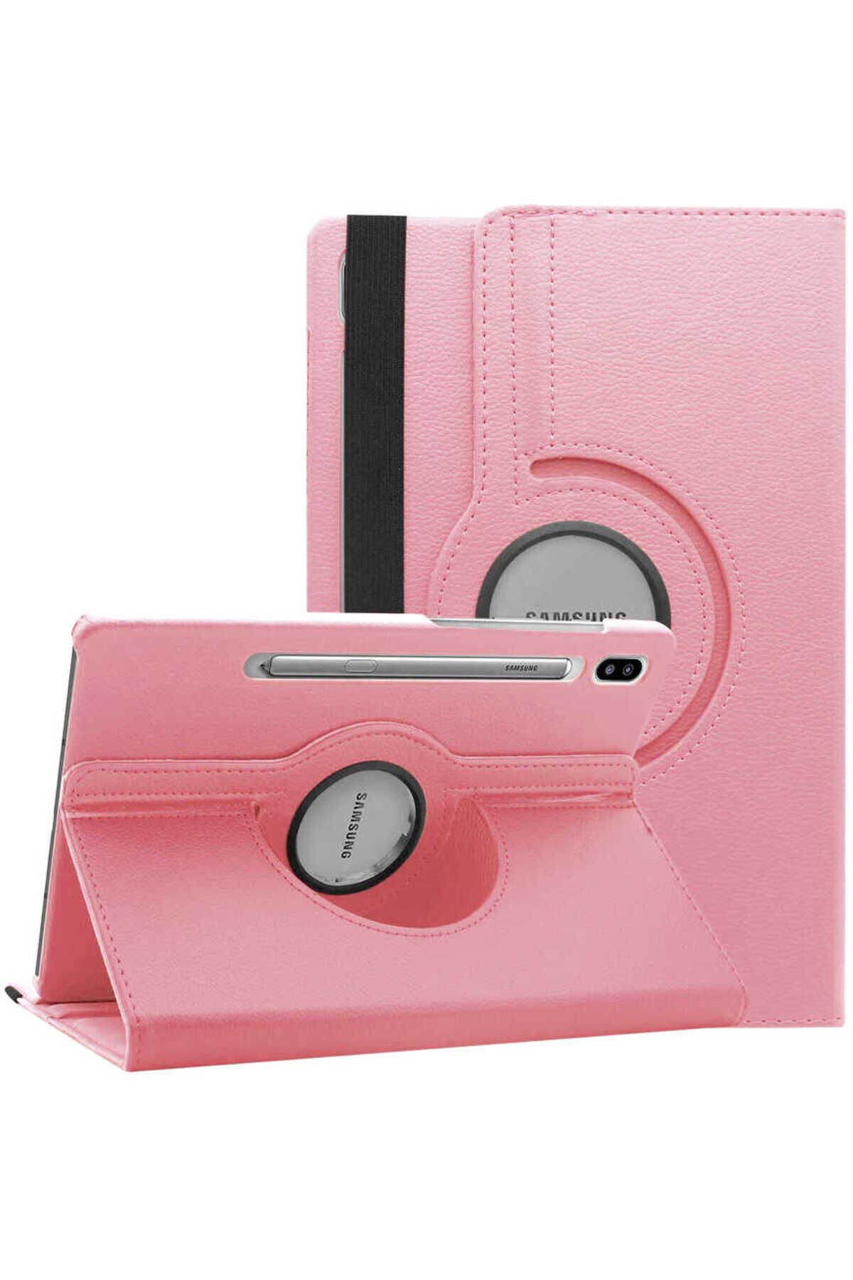 Galaxy Tab S7 Plus T970 Uyumlu GZST Dönebilen Standlı Kılıf-Pembe Koyu Pembe