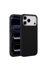 iPhone 17 Pro Max Kılıf M-Safe Şarj Özellikli Kumaş Tasarımlı Zore Miami Sert PC Kapak - Yeşil Lacivert