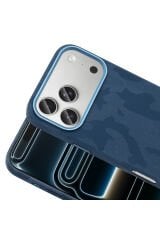 iPhone 17 Pro Max Kılıf M-Safe Şarj Özellikli Kamuflaj Tasarımlı Zore Sera Sert PC Kapak - Lacivert Lacivert