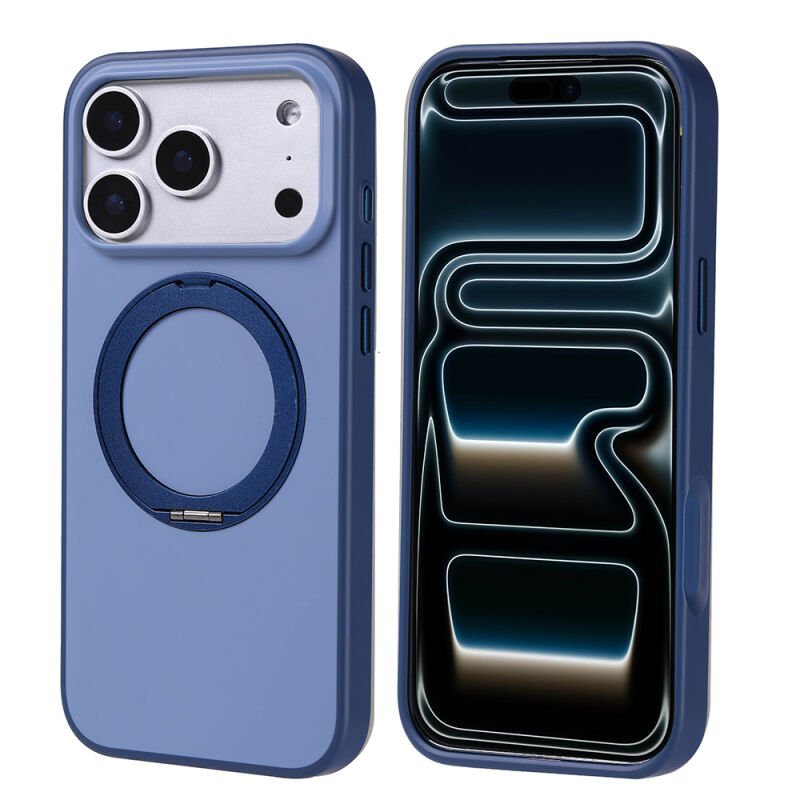 iPhone 17 Pro Max Kılıf M-Safe Şarj Özellikli Standlı Zore Proton Silikon Kılıf Lacivert