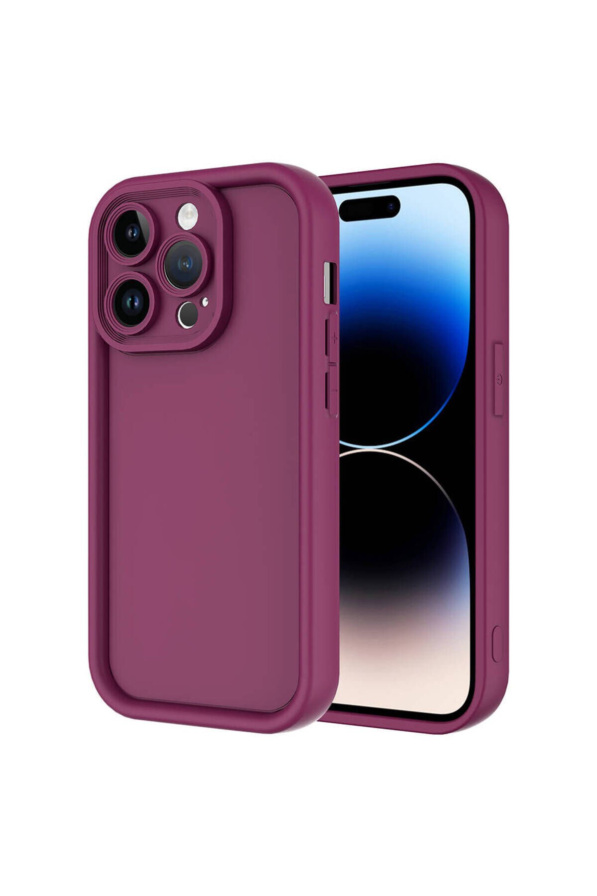 iPhone 14 Pro Max Kılıf Kamera Korumalı BSAY Ananas Kapak - Pembe Koyu Mürdüm