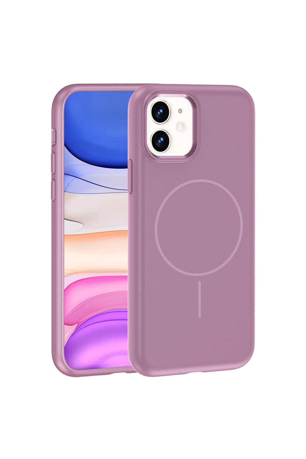 iPhone 11 Kılıf M-Safe Şarj Özellikli Metal Kamera Çerçeveli BSAY Edi Silikon Kapak - Siyah Mor
