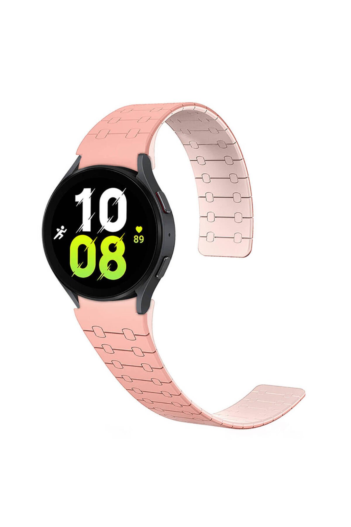 Galaxy Watch 6 44mm BSAY KRD-111 20mm Çizgili Desenli Silikon Kordon-Haki Pembe