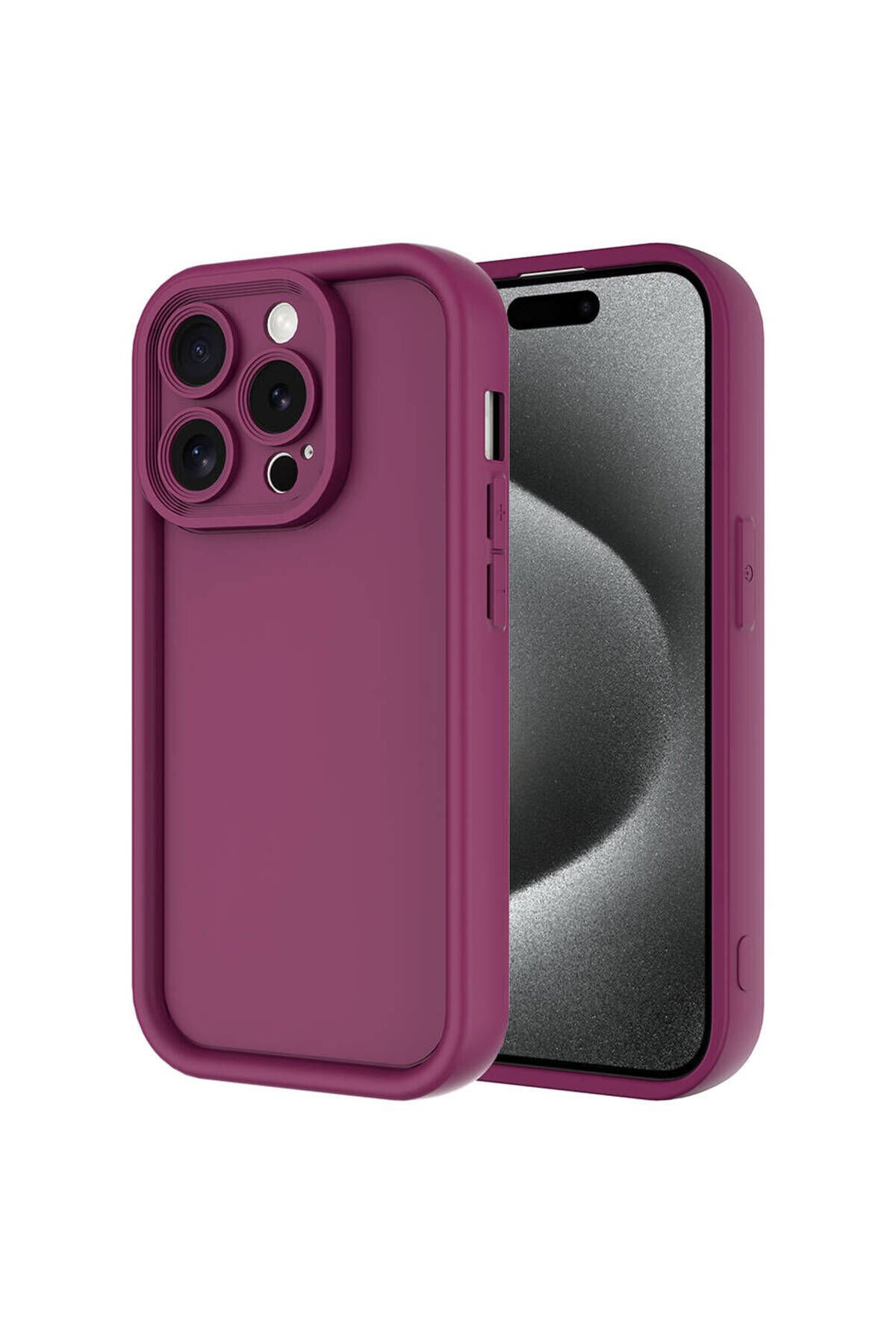 iPhone 15 Pro Kılıf Kamera Korumalı BSAY Ananas Kapak - Mürdüm Mürdüm
