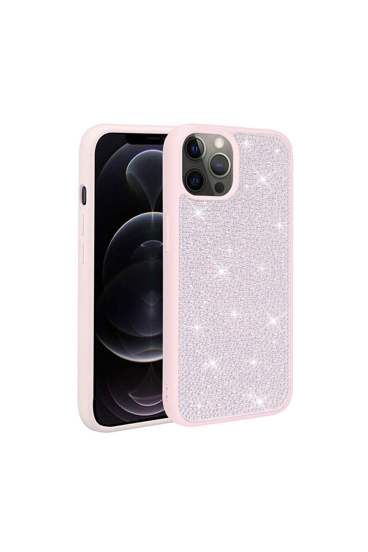 iPhone 14 Pro Uyumlu Parlak Taşlı Tasarım BSAY Ston Kılıf-Derin Mor Pembe