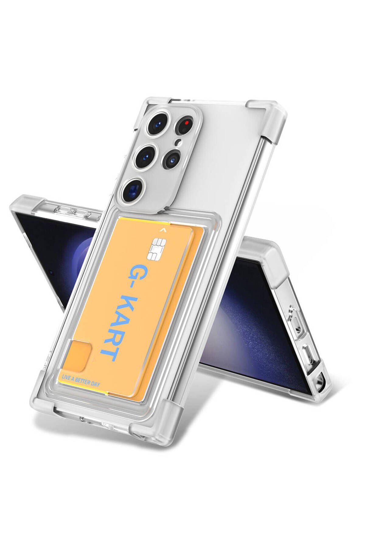 Galaxy S24 Ultra Uyumlu AiHTTg Tasarımlı Şeffaf Kartlıklı G-Kart BSAY Kılıf-Renksiz Renksiz