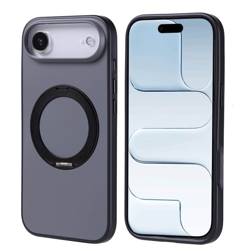 iPhone 17 Air Kılıf M-Safe Şarj Özellikli Standlı Zore Proton Silikon Kılıf Siyah