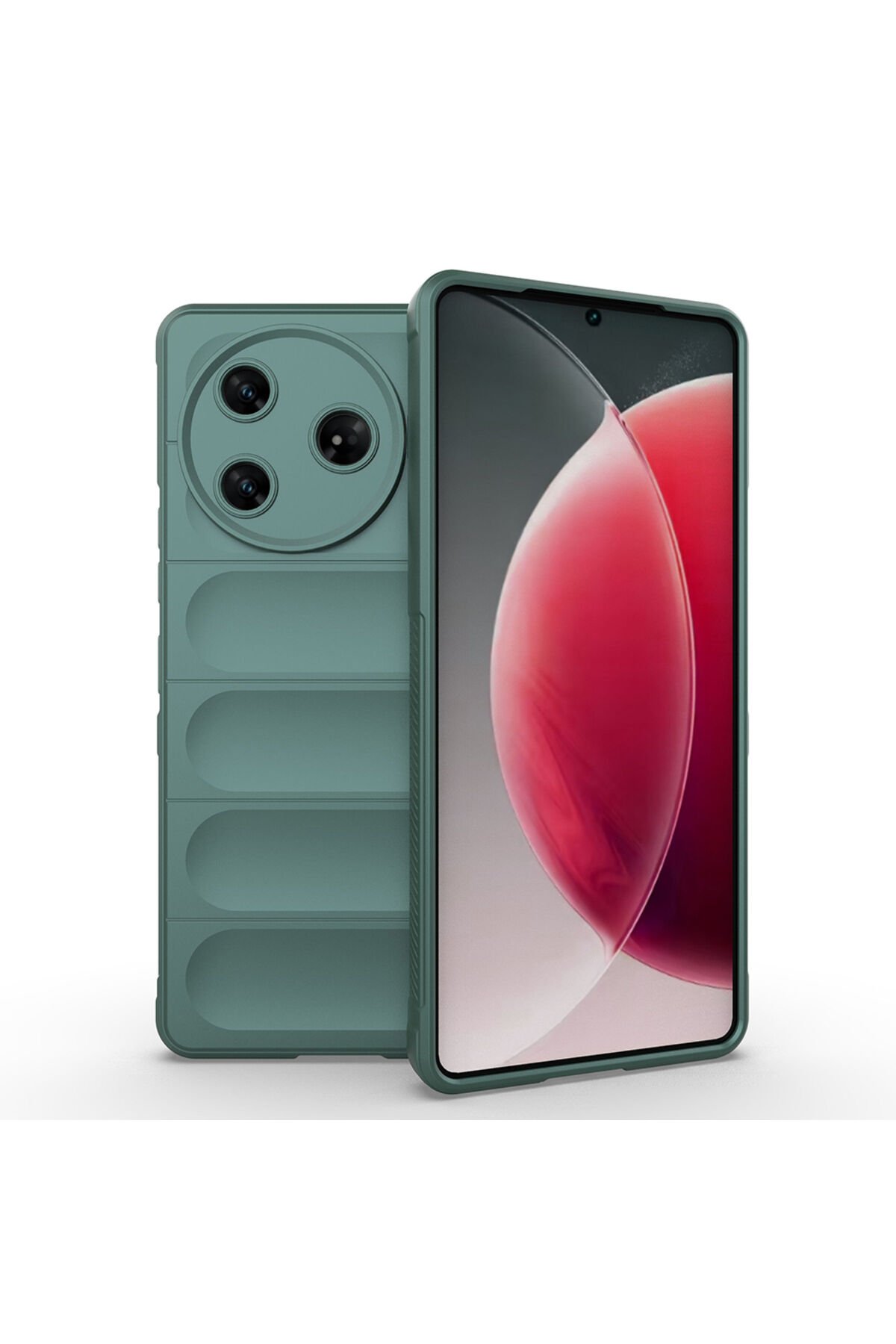 Tecno Spark 30 Pro Kılıf Esnek TPU Oyuklu Arka Yüzey Tasarımlı BSAY Etnik Silikon Kapak - Koyu Yeşil
