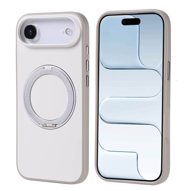 iPhone 17 Air Kılıf M-Safe Şarj Özellikli Standlı Zore Proton Silikon Kılıf Gri