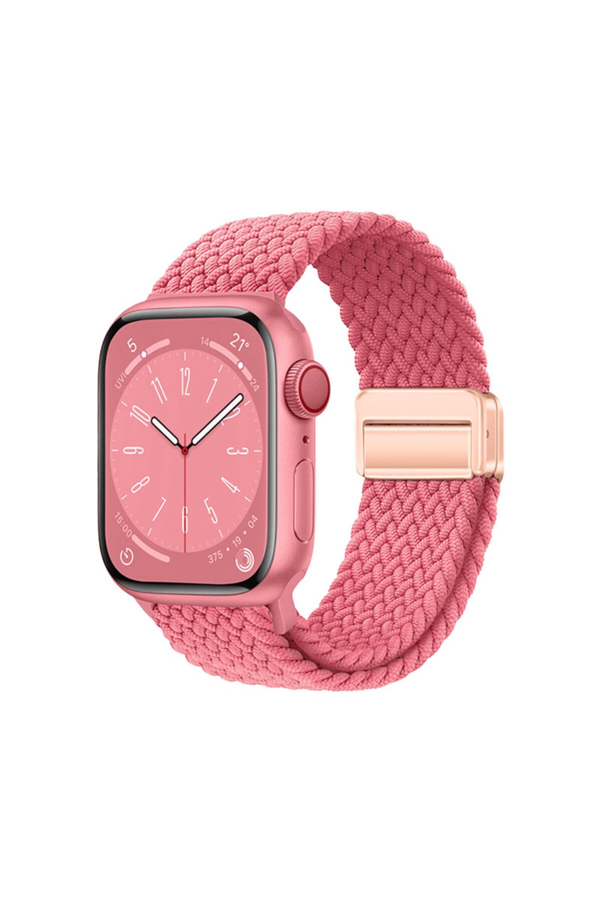 Watch 44mm BSAY KRD-134 Örgü Tasarımlı Hasır Kordon Strap Kayış - Pembe Pembe