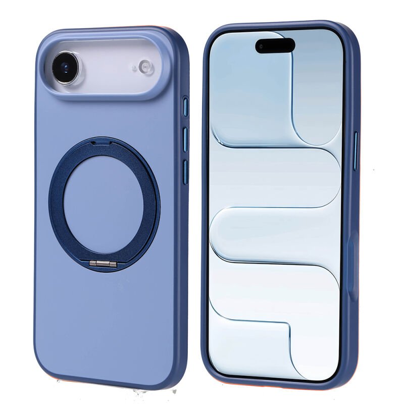 iPhone 17 Air Kılıf M-Safe Şarj Özellikli Standlı Zore Proton Silikon Kılıf Lacivert