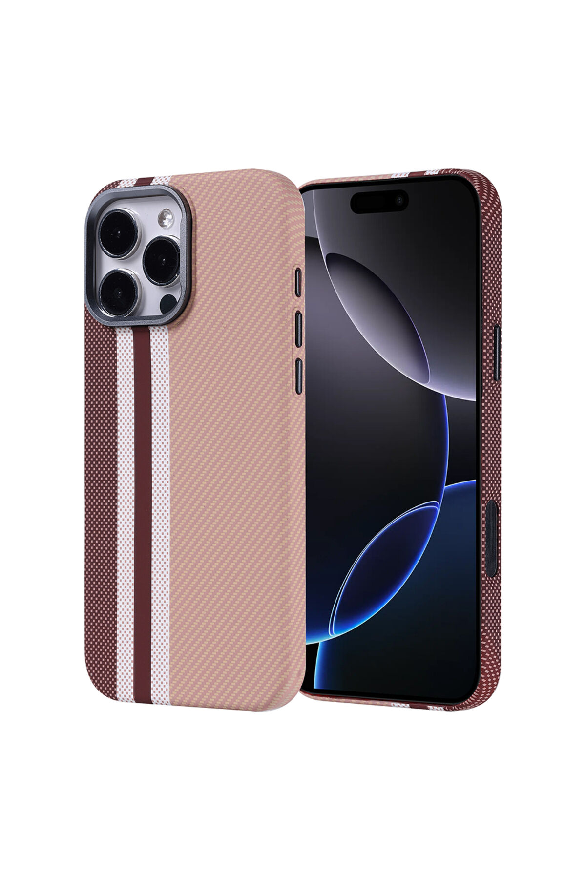 iPhone 16 Pro Kılıf Magsafe Şarj Özellikli Karbon Fiber Görünümlü Zore Nekst Kapak - Yeşil Altın