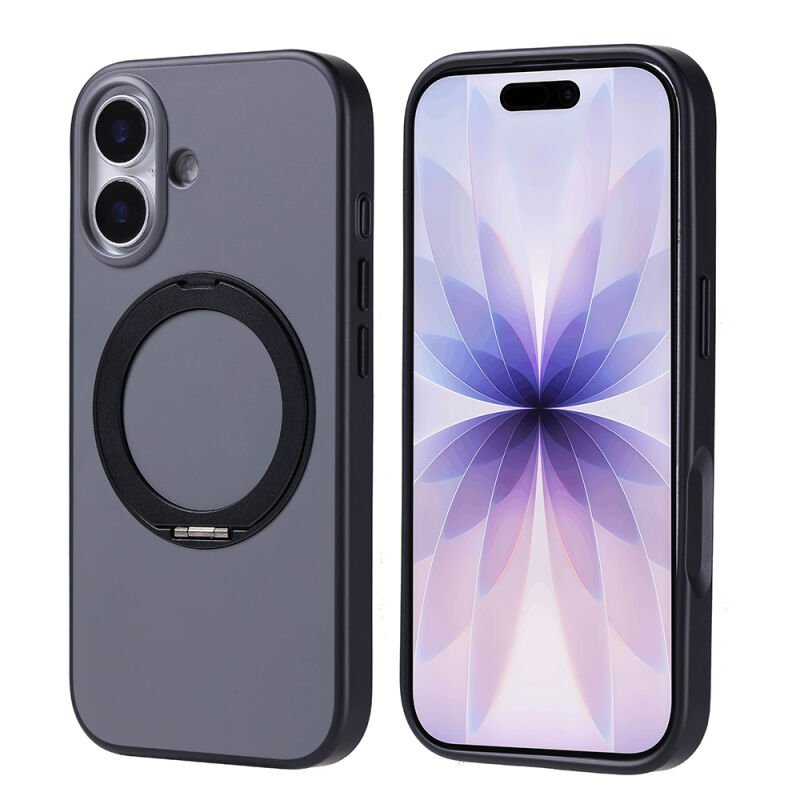 iPhone 17 Kılıf M-Safe Şarj Özellikli Standlı Zore Proton Silikon Kılıf Siyah