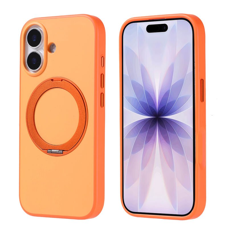 iPhone 17 Kılıf M-Safe Şarj Özellikli Standlı Zore Proton Silikon Kılıf Turuncu