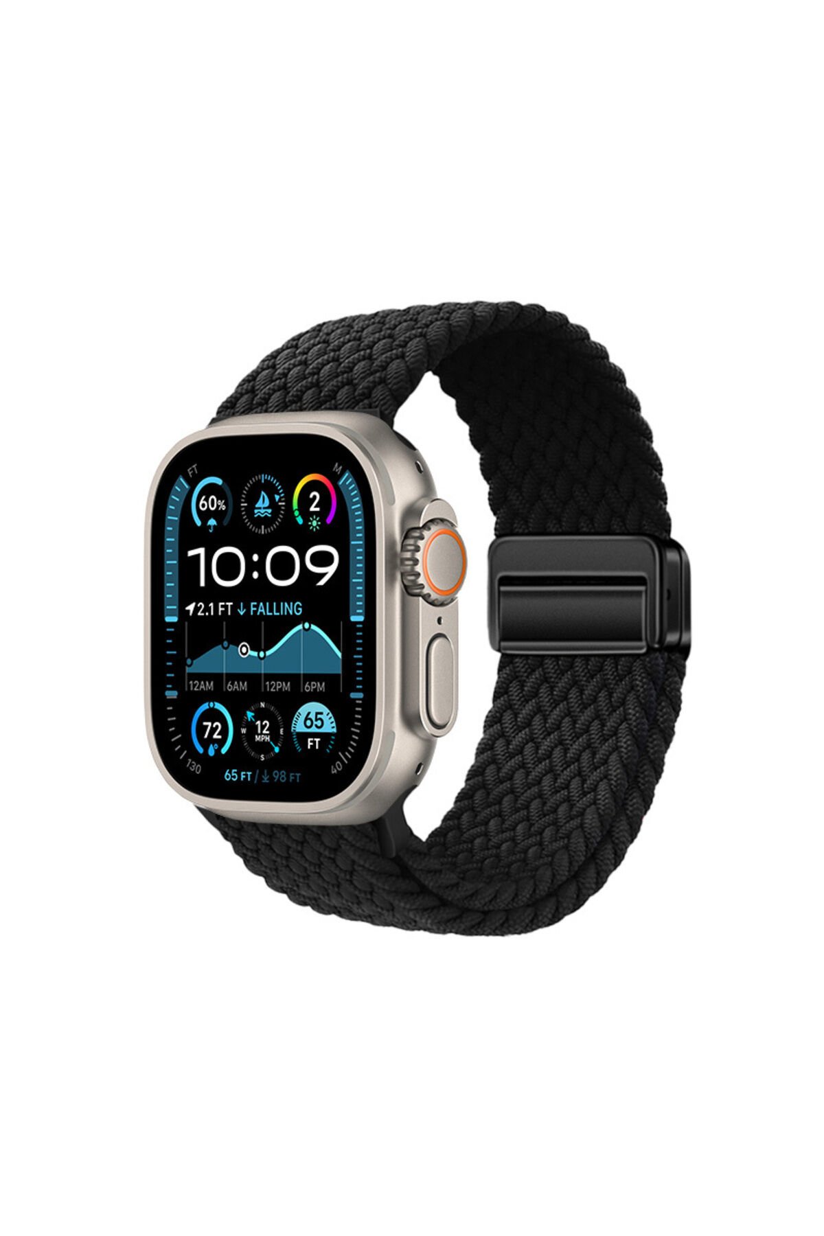 Watch Ultra 49mm BSAY KRD-134 Örgü Tasarımlı Hasır Kordon Strap Kayış - Siyah Siyah