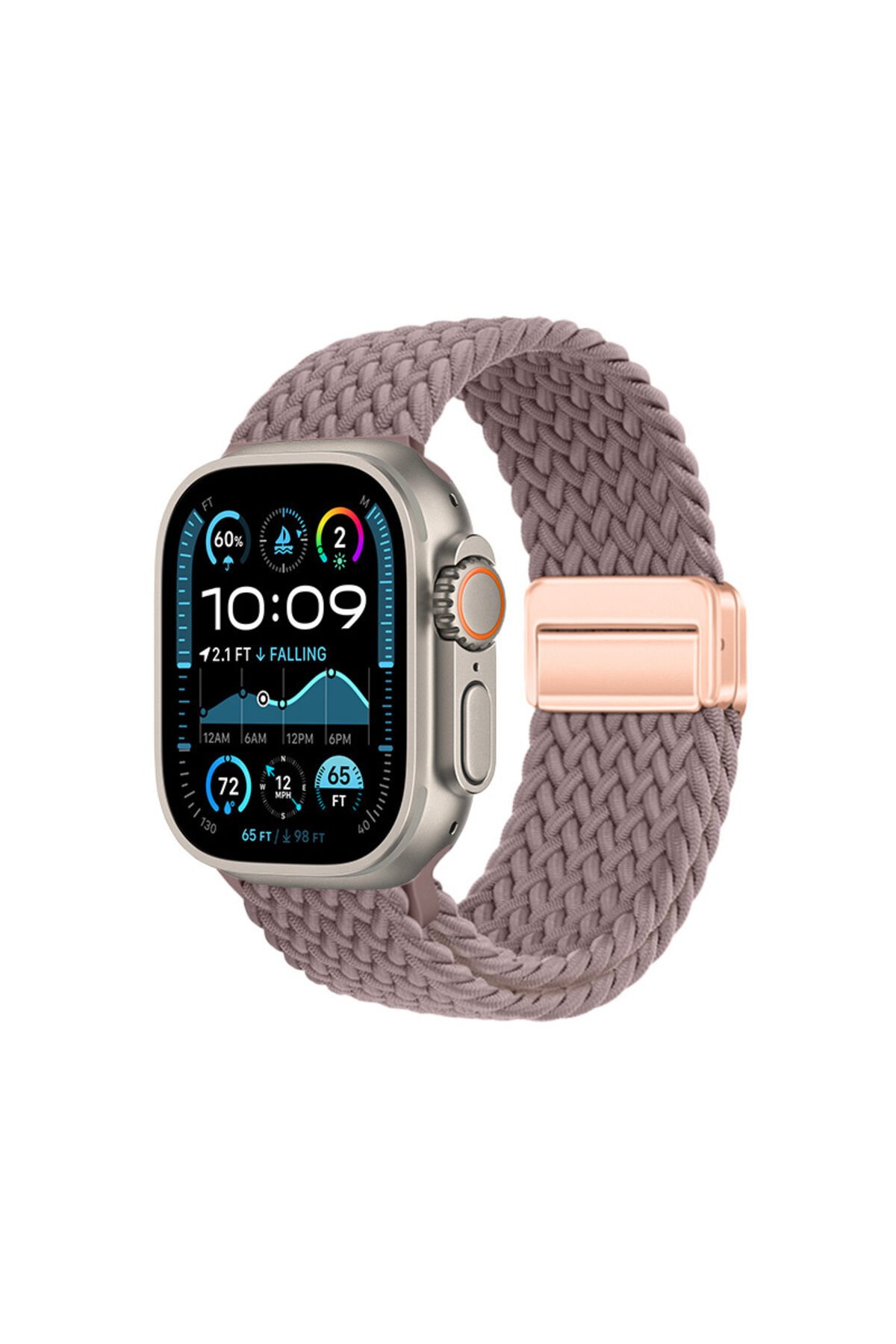 Watch Ultra 49mm BSAY KRD-134 Örgü Tasarımlı Hasır Kordon Strap Kayış - Siyah Mor