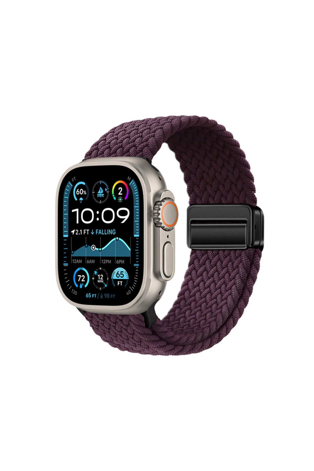 Watch Ultra 49mm BSAY KRD-134 Örgü Tasarımlı Hasır Kordon Strap Kayış - Siyah Mor