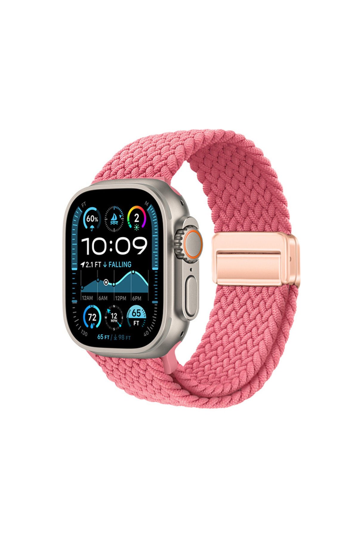 Watch Ultra 49mm BSAY KRD-134 Örgü Tasarımlı Hasır Kordon Strap Kayış - Siyah Pembe