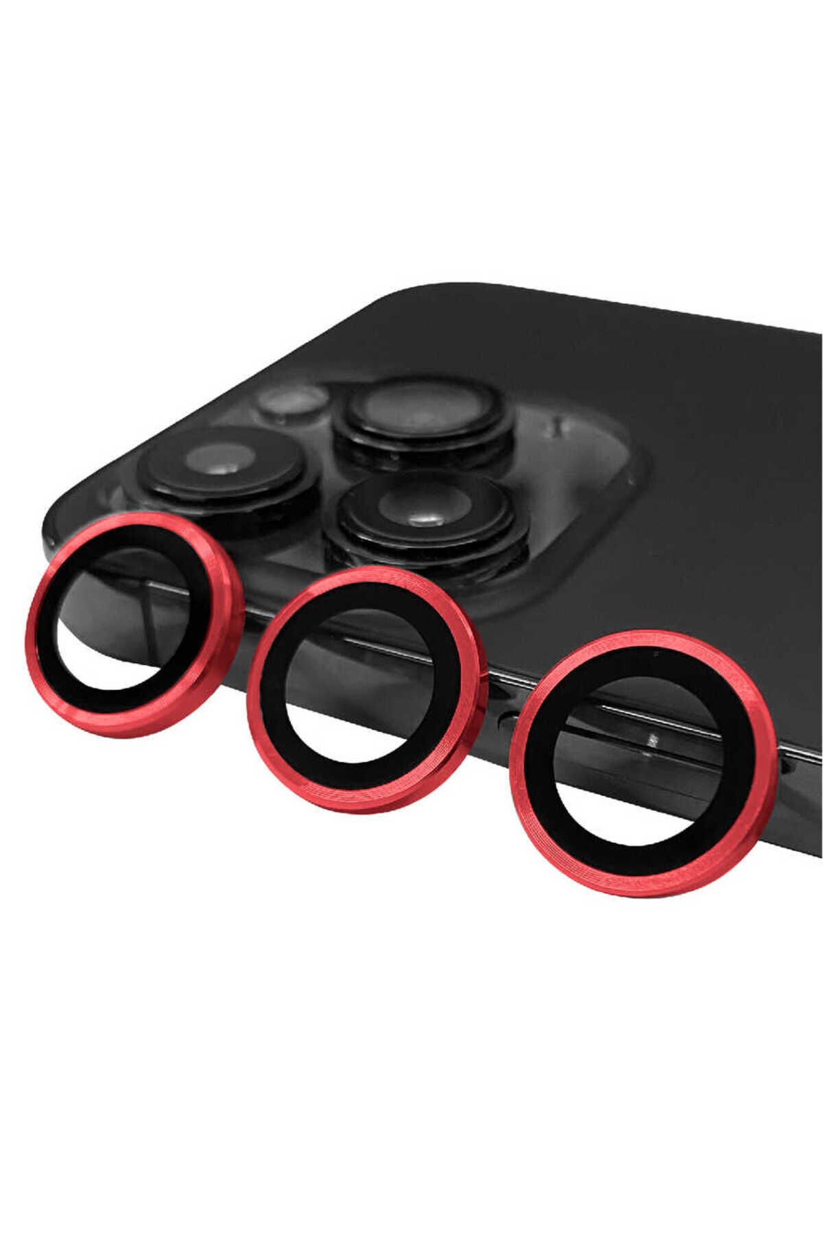 iPhone 14 Pro Max Uyumlu BSAY CL-07 Kamera Koruyucu-Gümüş Kırmızı