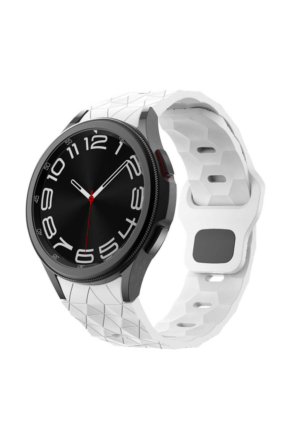 Galaxy Watch 5 Pro 45mm BSAY KRD-116 20mm Futbol Desenli Spor Tasarımlı Silikon Kordon-Beyaz Beyaz