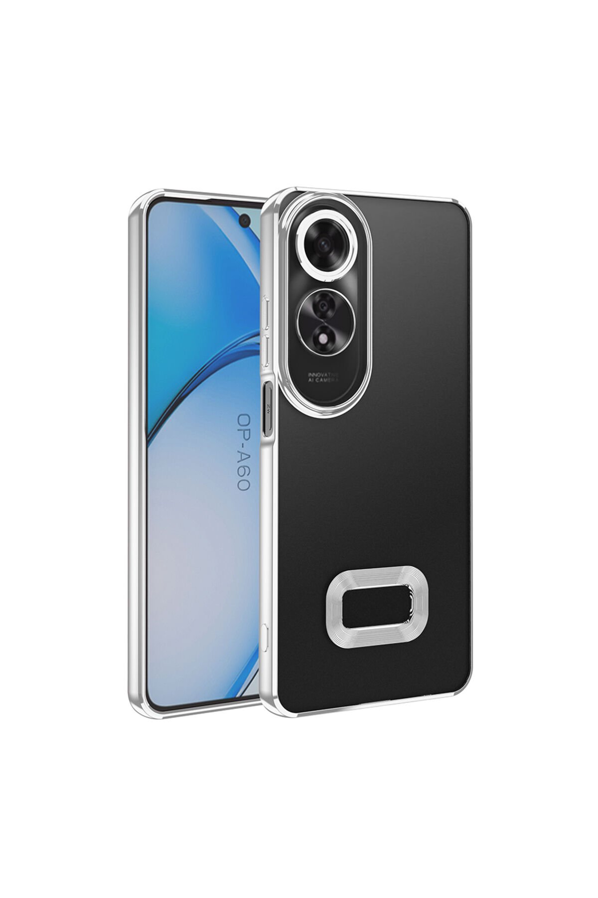 A60 Kılıf Kamera Korumalı Logo Gösteren EFR Omega Kapak - Gümüş Gümüş