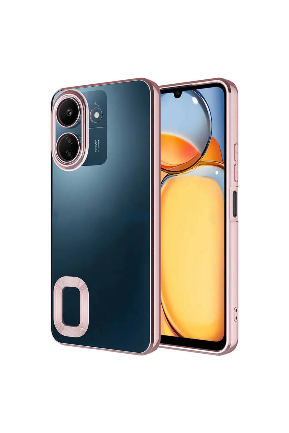 Poco C65 Kılıf Kamera Korumalı Logo Gösteren BSAY Omega Kapak-Gold Rose Gold