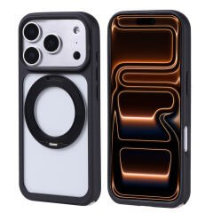 iPhone 17 Pro Kılıf M-Safe Şarj Özellikli Standlı Zore Piza Silikon Kılıf Siyah