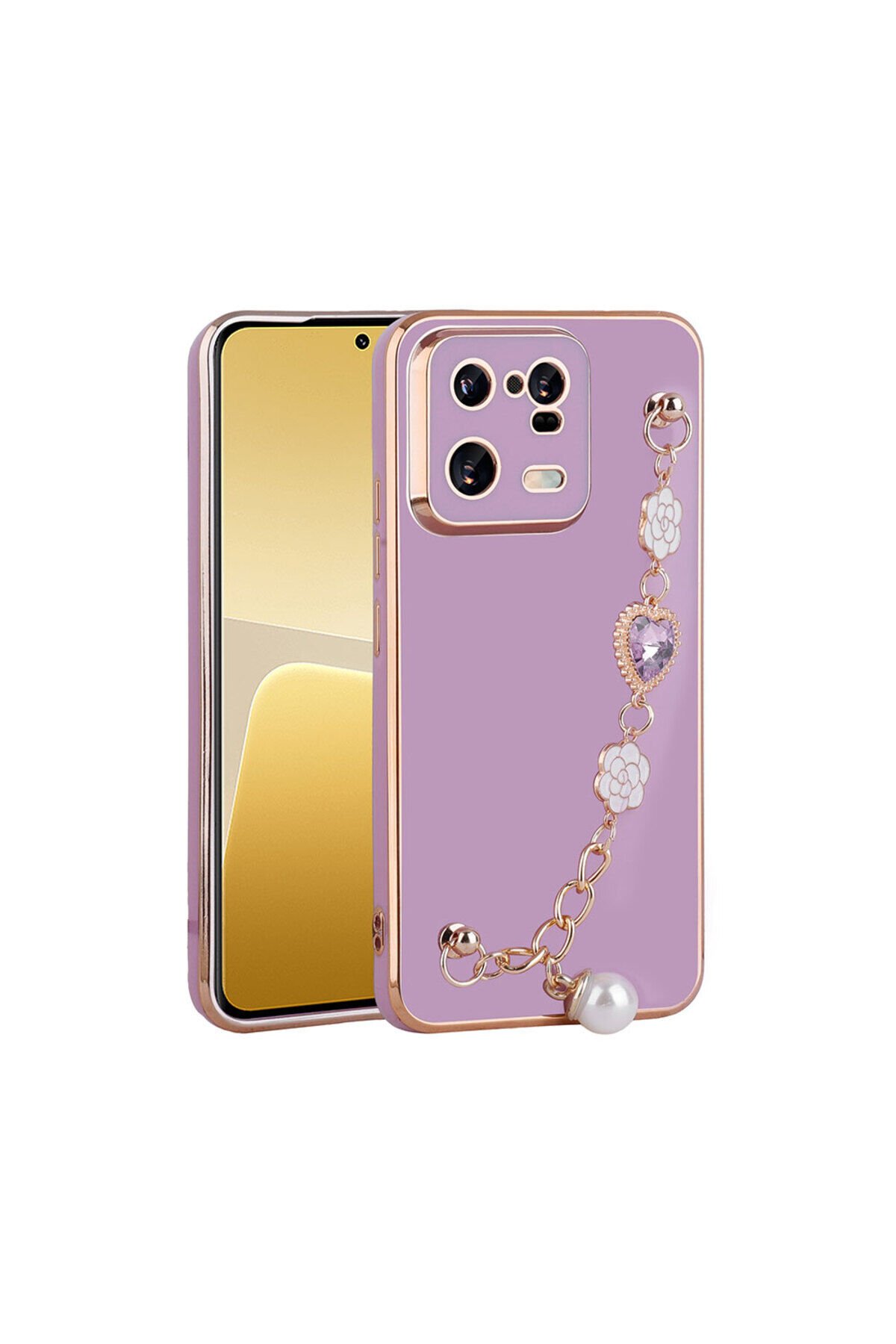 Mi 13 Pro Kılıf El Tutamaçlı Kamera Korumalı BSAY Taka Silikon Kapak - Siyah Mor