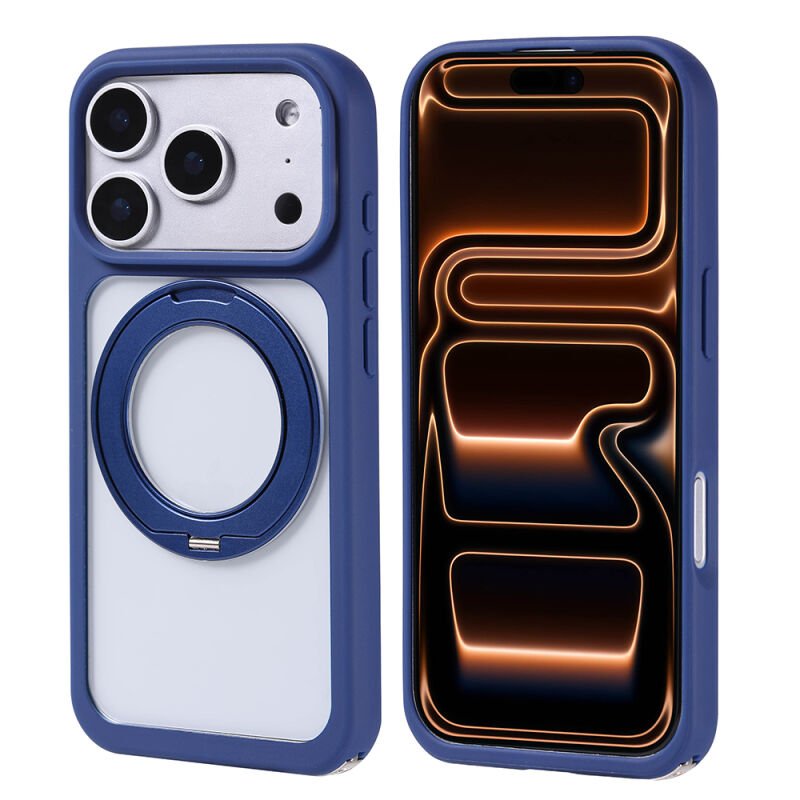 iPhone 17 Pro Kılıf M-Safe Şarj Özellikli Standlı Zore Piza Silikon Kılıf Lacivert