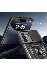 Galaxy A17 Kılıf Magnetik Standlı Kamera Korumalı Zore Sürgülü Vega Kapak - Siyah Siyah