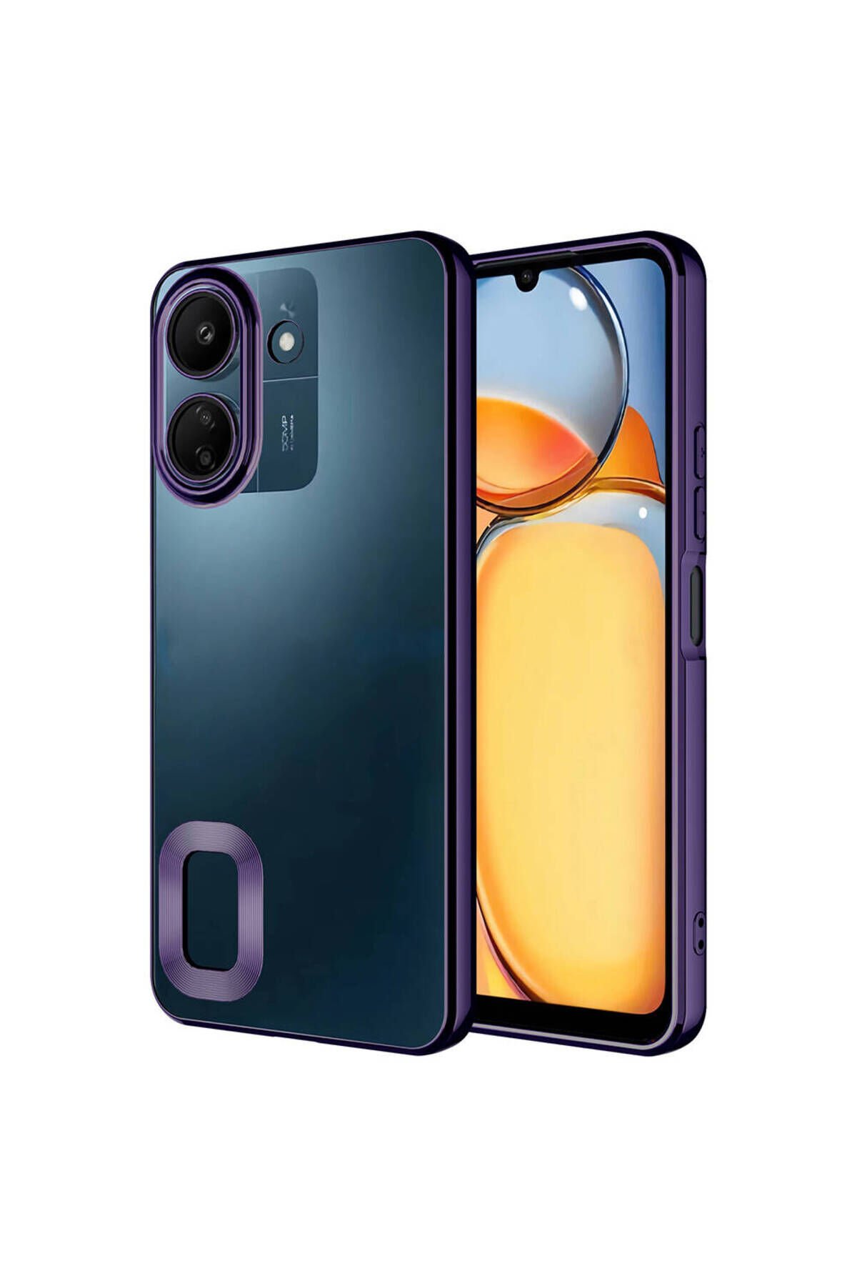 Poco C65 Kılıf Kamera Korumalı Logo Gösteren BSAY Omega Kapak-Gold Derin Mor
