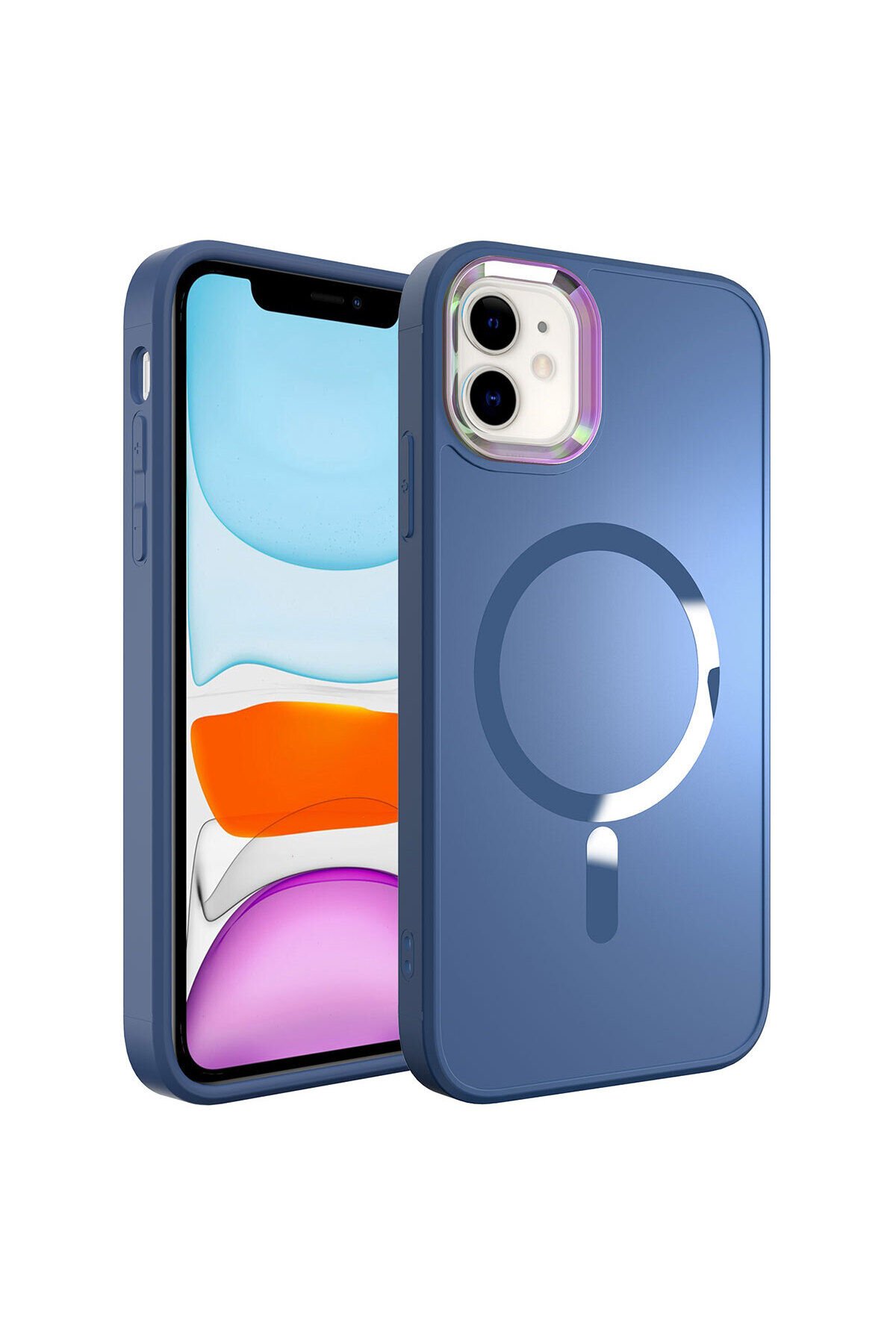 iPhone 11 Uyumlu Magsafe Wireless Şarj Özellikli BSAY Stil Kılıf-Siyah Sierra Mavi