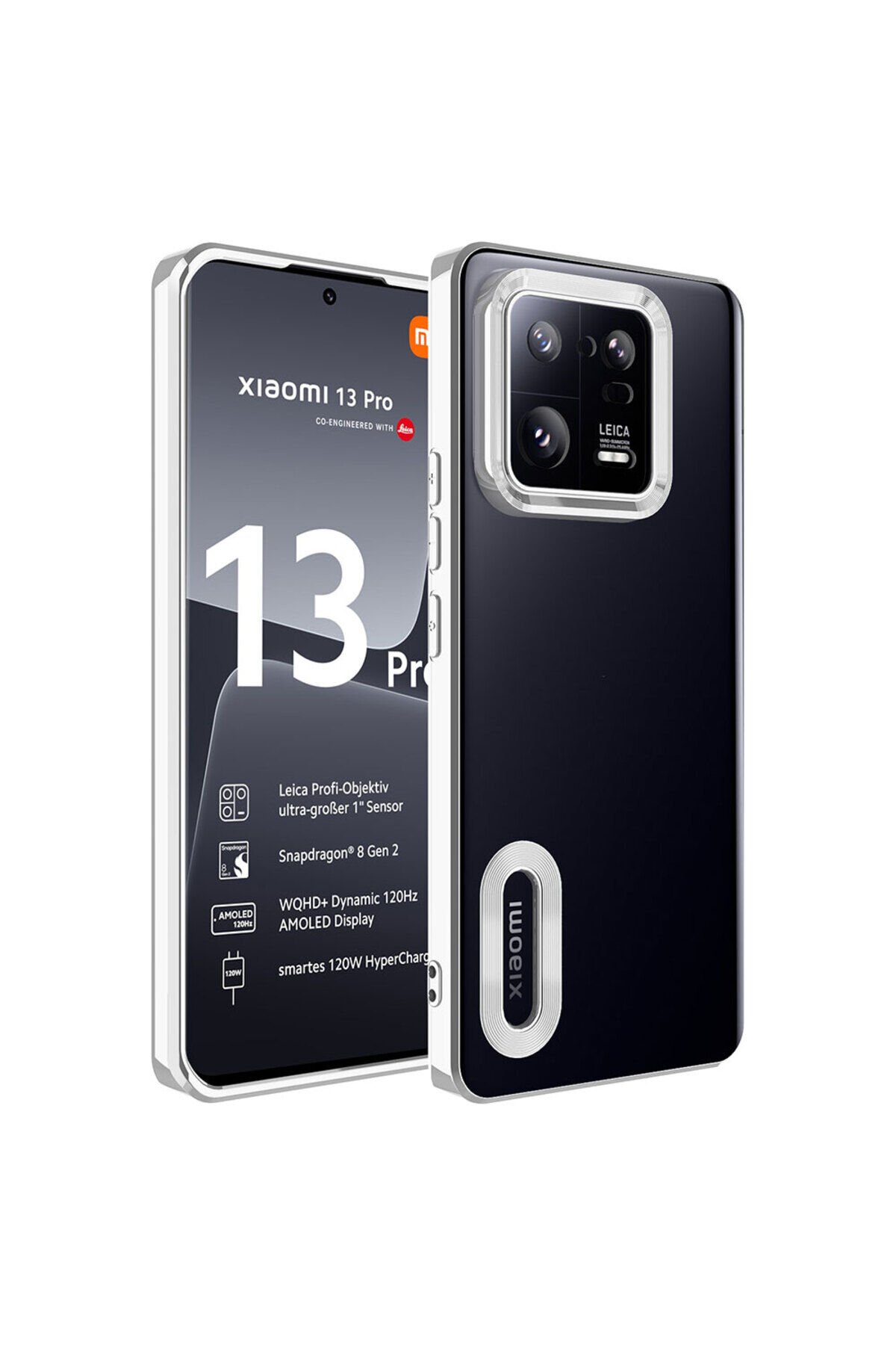 Mi 13 Pro Kılıf Kamera Korumalı Logo Gösteren BSAY Omega Kapak - Mavi Gümüş