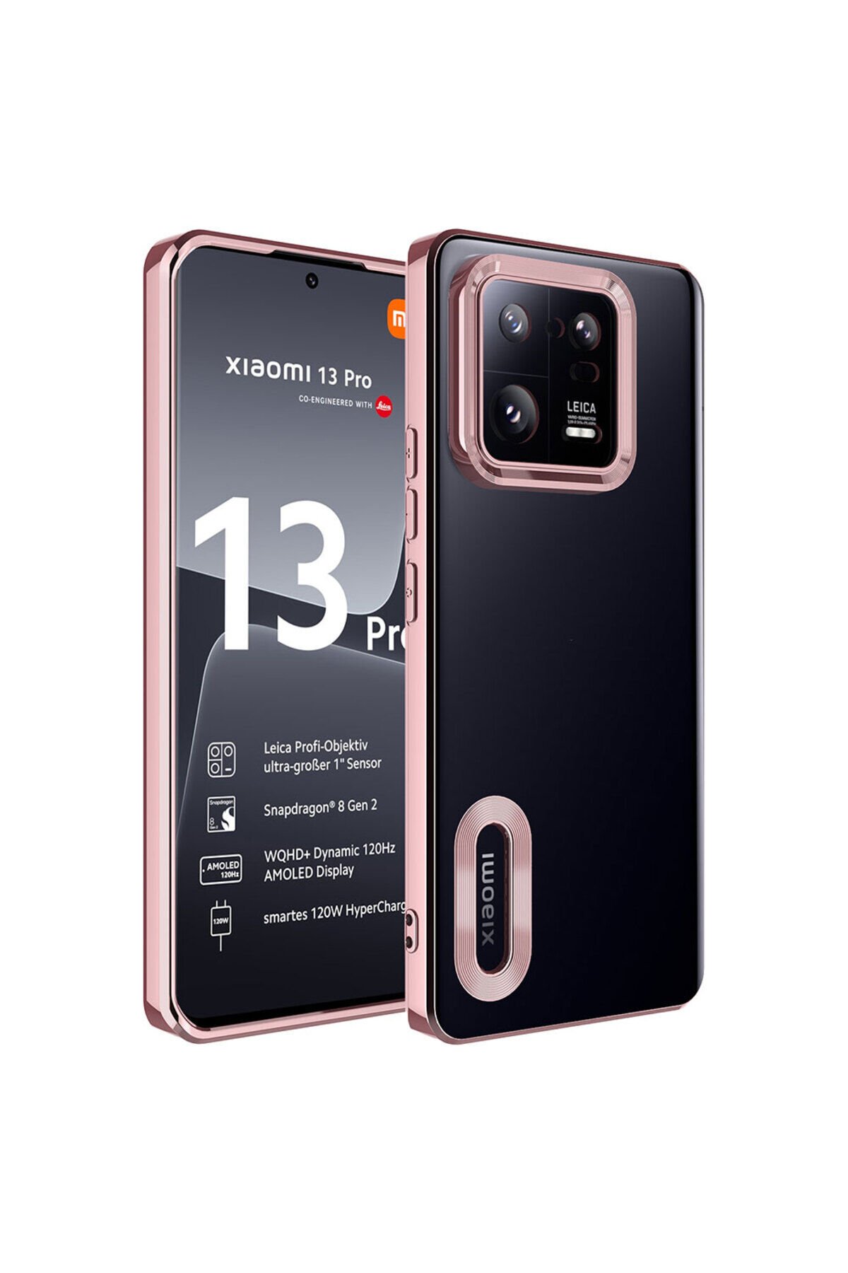 Mi 13 Pro Kılıf Kamera Korumalı Logo Gösteren BSAY Omega Kapak - Mavi Rose Gold