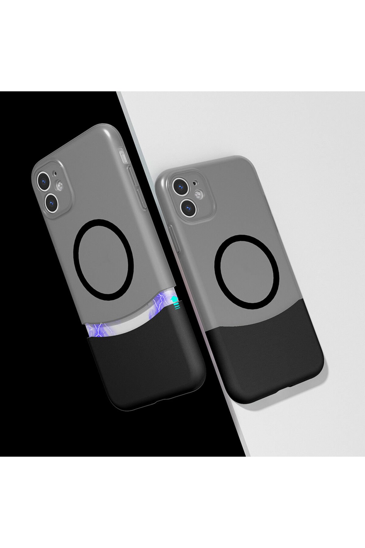 iPhone 11 Kılıf M-Safe Şarj Özellikli Mıknatıslı BSAY Duble Kapak - Siyah