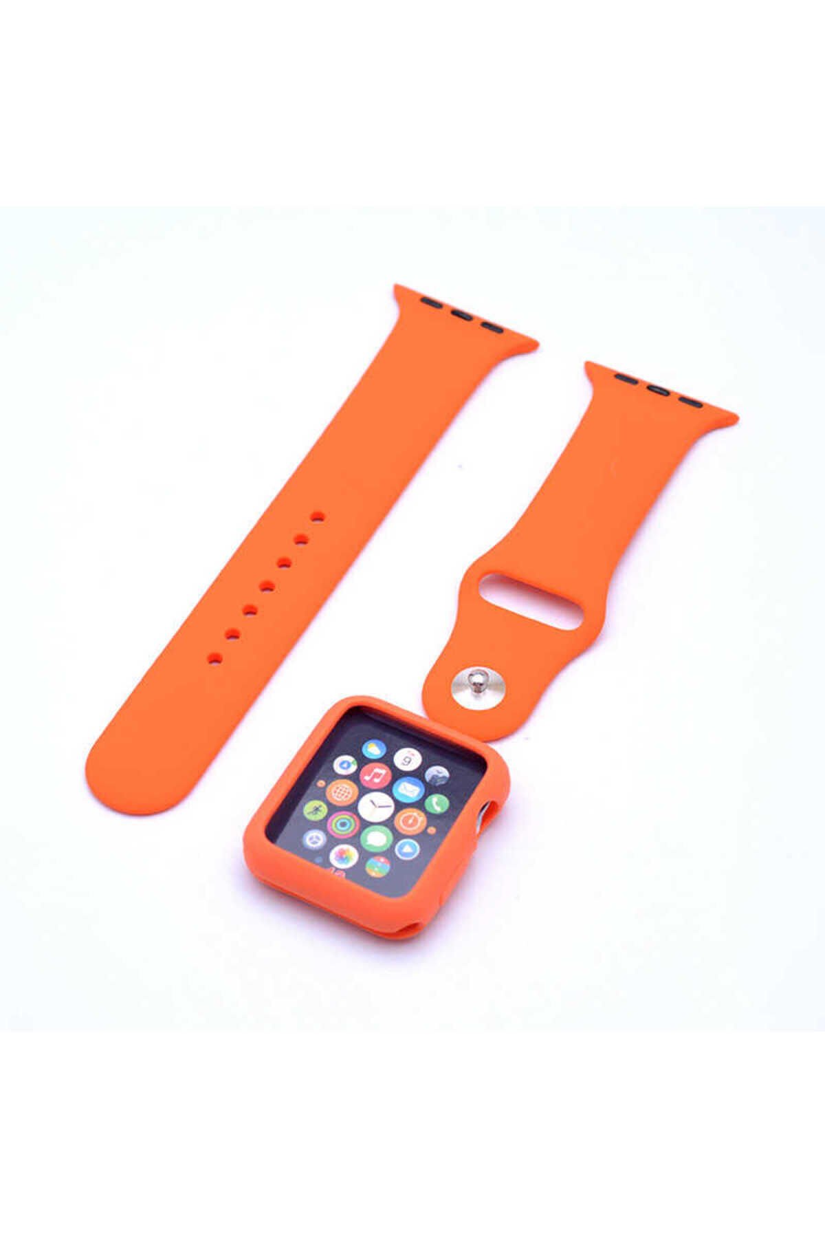 Watch 42mm Uyumlu 3 in 1 Klasik BSAY Kordon-Pembe Turuncu